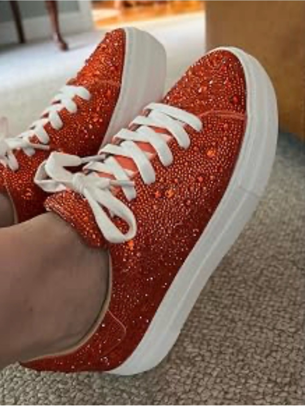 Betsey Johnson Orange Glitter Lace-Up Sneakers